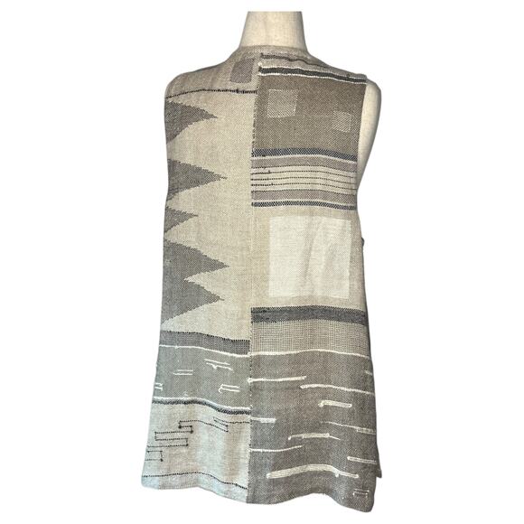 Gray Moon Fibers Women's Vest Gray Art to Wear Linen Wool Blend Fiber Art Aztec - Picture 3 of 7